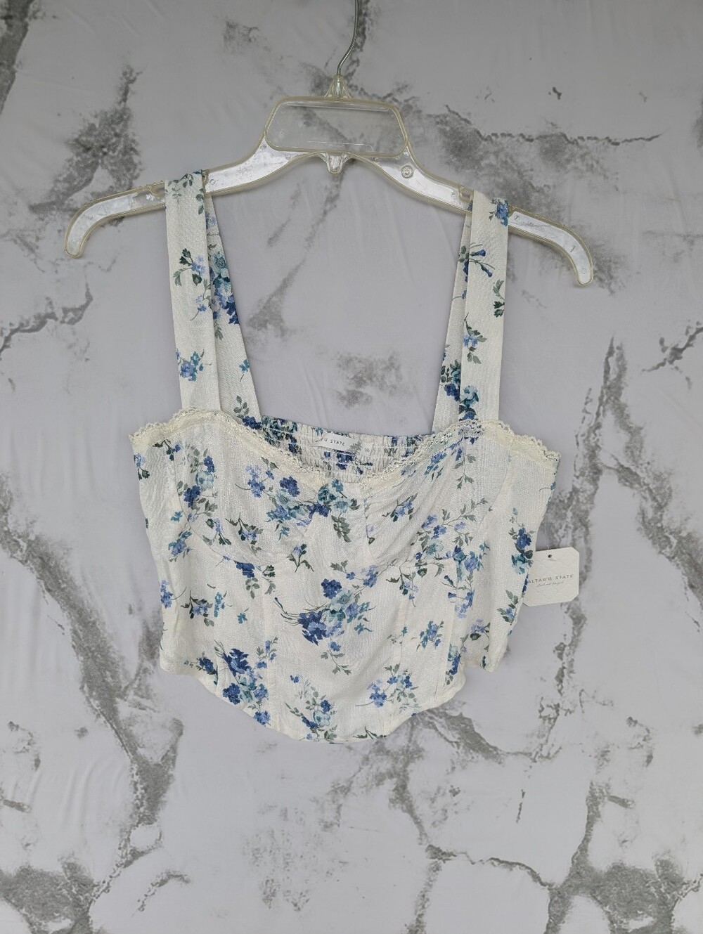 Altar'd State Women's Blue Floral Corset Cropped Tank Top Medium NWT